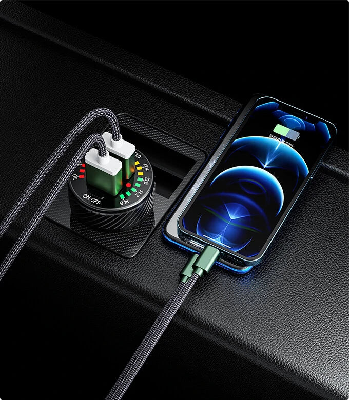 12-24V Dual QC USB Car Charger QC3.0 Fast Charging With Colourful Digital Voltmeter Switch