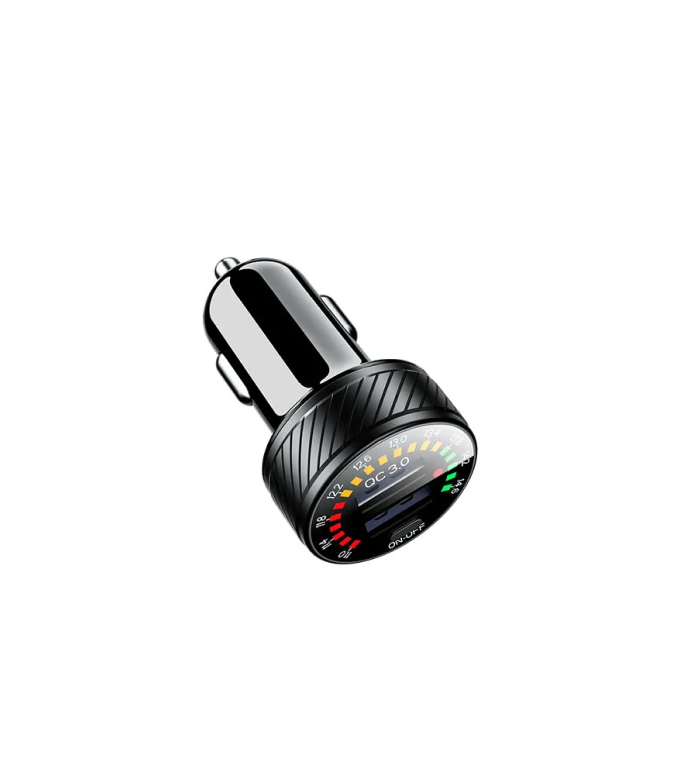 12-24V Dual QC USB Car Charger QC3.0 Fast Charging With Colourful Digital Voltmeter Switch