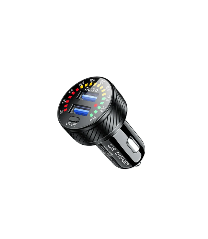 12-24V Dual QC USB Car Charger QC3.0 Fast Charging With Colourful Digital Voltmeter Switch